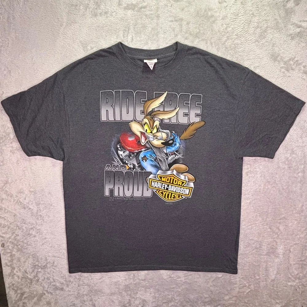 Harley-Davidson Men T-Shirt 2XL Gray Looney Tunes Wile E Coyote Taz Doug's SC